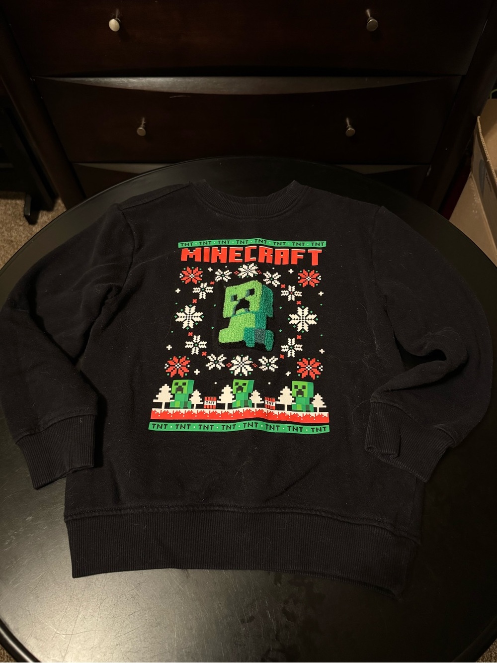 Boys Black Crewneck Sweater - Holiday Creeper Graphic